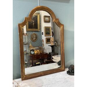 Antique Gilded Wooden Mirror In The Shape Of An Arch, Late 19th Century