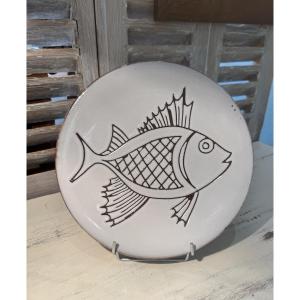Antique Vallauris Earthenware Fish Plate By Robert Picault, 20th Century Earthenware 