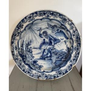 Antique Delft Faience Dish With Mythological Decor Circa 1700 18th Century Faience