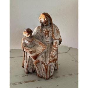 Saint Anne Or The Education Of The Virgin, Polychrome Wooden Statue, 18th Century, Religion 