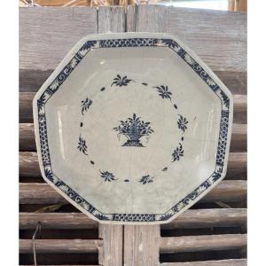 Antique Rouen Earthenware Bowl Plate From The 18th Century With A Bouquet Of Earthenware 