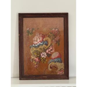 Old Painting Old Floral Gouache On Oiled Paper 18th Century Le Manach Collection