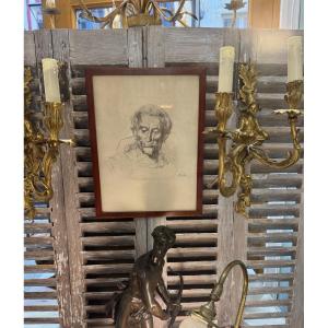 A Monk, Old Pencil Drawing By Naudin Around 1900 