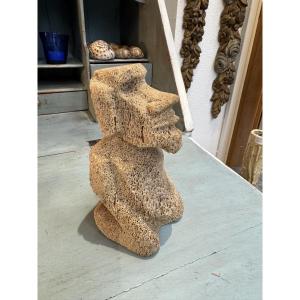Antique Statue Sculpture Idol Or Moai In Spongy Bone Circa 1950 Vintage Curiosities Melanesia 