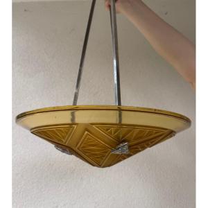 Antique Art Deco Molded Pressed Glass Ceiling Light By P Maynadier Art Deco 1930 Bronze Chandelier 