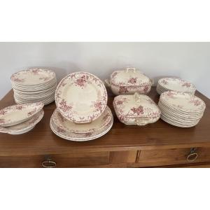 Antique Table Service In Fine Opaque Earthenware Terre De Fer Floreal Circa 1900 Boulenger & Cie 