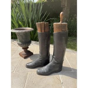 Antique Pair Of Riding Boots With Shoe Trees, Circa 1920-1930 Loft Store Decor