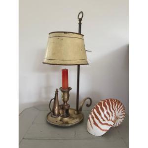 Old Hot Water Bottle Lamp In Sheet Metal, Hand-held Candle Holder, Late 18th Century Louis XVI Directory Period