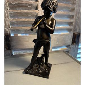 Antique Bronze Statue From The 19th Century, The Flute Player And Snake Charmer By L Gregoire