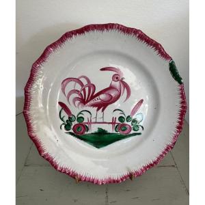Old Earthenware Plate From The East, Late 18th And Early 19th Century, Rooster At The Barrier Of Les Islettes 