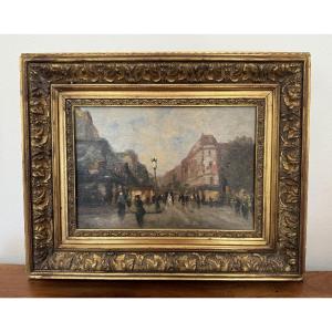 Old Small Hsp Oil On Panel Painting The Streets Of Paris Around 1900 Signed Impressionist