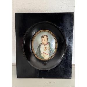 Old And Small Miniature Painted On Ivory Of Napoleon XIXth Empire Portrait Painting