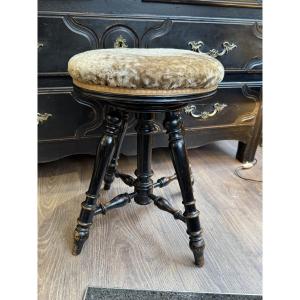 Antique Piano Stool In Blackened Wood, 19th Century, Napoleon III 