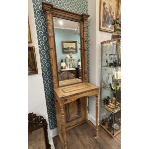 Old Softwood Cloakroom Circa 1900, Entrance Console, Mirror Shelf, Patina