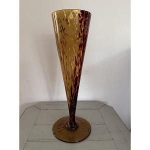 Antique And Large Clichy Vase, Art Deco Period, Circa 1930, Speckled Glass 