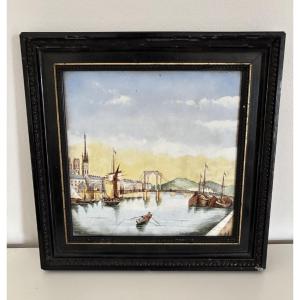 Old Painting Plaque Rouen Painting On Porcelain Late 19th Century Normandy