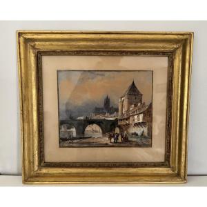 Old Gouache And Watercolor Painting By Leon Fleury Moret Sur Loing 19th Century Barbizon