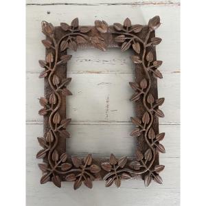 Antique Small Carved Wooden Frame, Black Forest Monoxyl, Circa 1900
