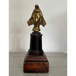 Old Small Gilded Brass Virgin Mounted On A Base Circa 1880, Religious Devotional Object
