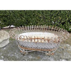 Old Wrought Iron And Braided Iron Planter From The Early 20th Century, Garden Antiques 