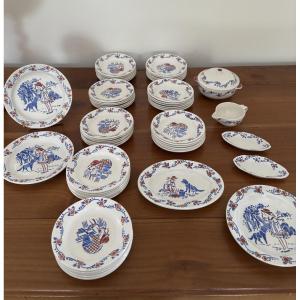 Antique Complete Table Service Toy Game Dinette In Earthenware Early 20th Century 57 Pieces Doll