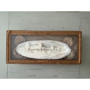 Antique Fisherman's Work, Carved Cuttlebone Circa 1900, A Curiosity Object From The Seaside Near Vesuvius And Naples.