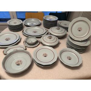 Antique Large Dinner Service By B&c Limoges And Feuillette Art Deco Porcelain, 69 Pieces