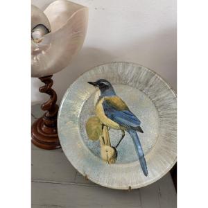  Original Cut-out Plate Set Under Glass With A Bird Motif 2