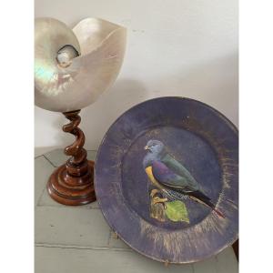 Original Cut-out Plate Set Under Glass With A Bird Motif 4