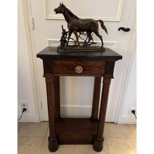 Antique And Small Empire-style Console Table From The Early 19th Century, Made Of Mahogany And Marble