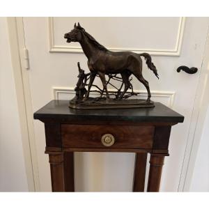 Antique Bronze Animal Sculpture: Horse At The Djinn Barrier By Pierre-jules Mêne, 19th Century 