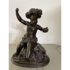 Patinated Bronze Statue Adorable Bronze Cherub Putto / Putti By Clodion Late 19th Century
