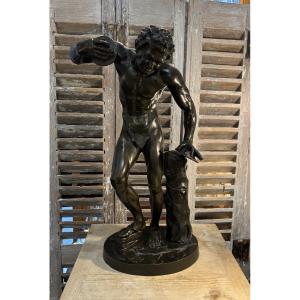 The Faun With Cymbals, Large Bronze, 19th Century, 55 Cm Tall, Antique Style Statue/sculpture 