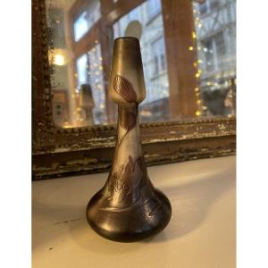 Antique Small Soliflore Vase By Emile Gallé In Multi-layered Glass, Art Nouveau Period, 20th Century 