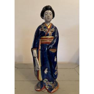 Antique Porcelain Geisha Statue From Kutani, Early 20th Century Japan 