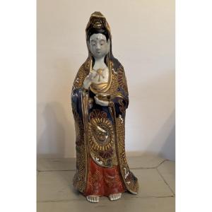 Antique Satsuma Porcelain Kannon Guanyin Statue, Early 20th Century, Japan