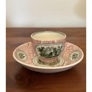 Antique Handleless Cup In Fine Polychrome Earthenware From Creil And Montereau, 1834