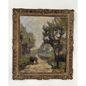 The Path By Edouard Lefort-magniez, Early 20th-century Impressionist Painting, Oil On Wood