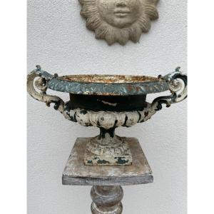 Antique Cast Iron Basin, 19th Century Period, Chambord Medici Type, Antique Garden Vase