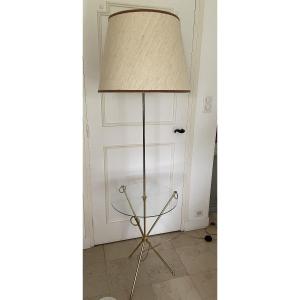 Vintage Maison Jansen Floor Lamp In Brass And Glass, Circa 1960-1970