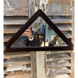 Antique And Very Interesting Small Triangular Mirror, 19th Century, Patinated Wooden Frame