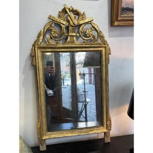 Antique Large Louis XVI Giltwood Mirror, Late 18th Century, With Musical Attributes