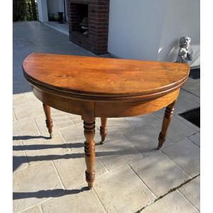 Antique Half-moon Console Table In Fruitwood From The 19th Century With A Nice Patina.