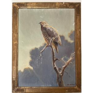 Old Oil On Canvas Painting Le Rapace By Alfred Andrieux Hst Animalier Art Déco