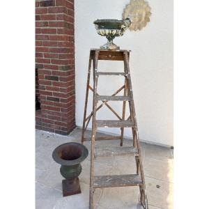 Antique 6-step Workshop Ladder Or Stepladder, Painter's Ladder Circa 1900 Meuble Metier