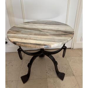 Antique And Original Tripod Iron And Marble Gueridon, Circa 1950 Vintage Coffee Table