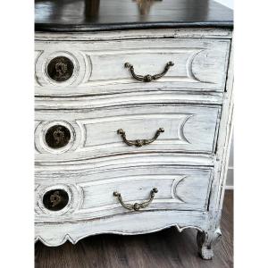 Antique 18th Century Louis XV Curved Chest Of Drawers With Patina, Painted Wood