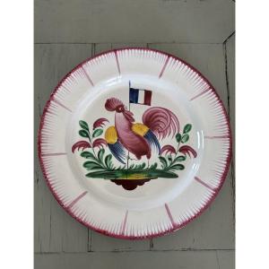 Antique Revolutionary Assiette With A Cockerel And The Nation In Islettes Faience 19th Century