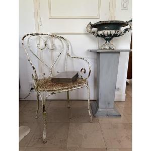 Antique Wrought Iron Garden Armchair With Riveted 19th Century Patina Chair