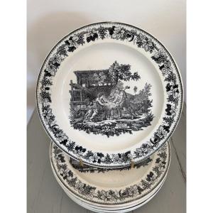Set Of 8 Plates From Creil, Circa 1820, Antique Decor, 19th Century
